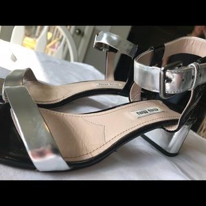 Black and metallic miu miu shoes with ankle strap